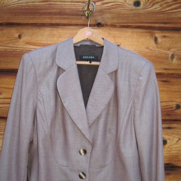 Escada Light Brown Stretch Silk Wool Blazer - Picture 4 of 9